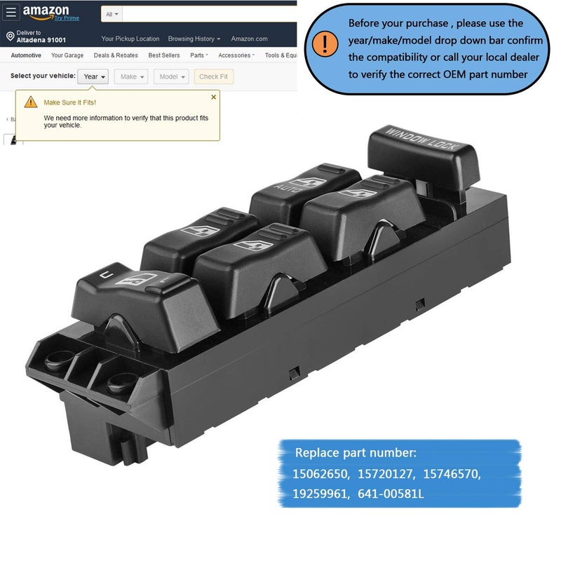 Partschoice 19259961 Power Window Switch Front Driver Side Compatible for 2000-2002 Chevy Silverado 1500HD 2500HD Suburban & 2002 Cadillac Escalade & 2001 GMC Sierra Yukon XL - Image 3